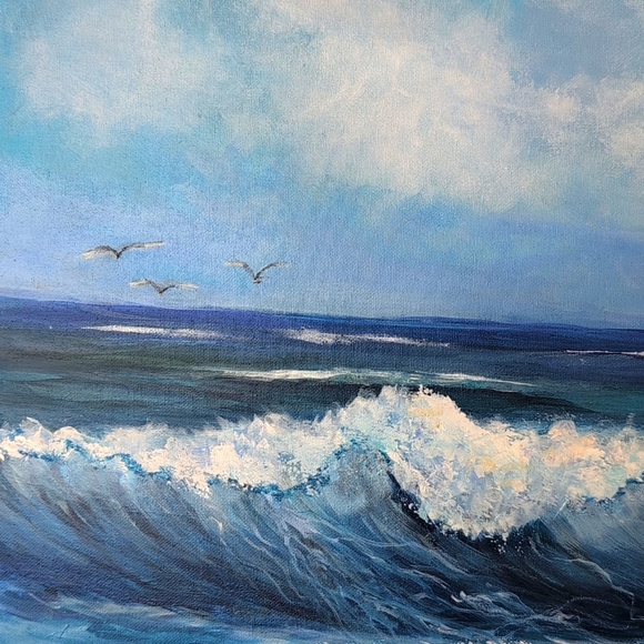 Ocean Waves Canvas Art, Original Acrylic Painting On Canvas 24X18 Coastal Beach - Picture 3 of 10